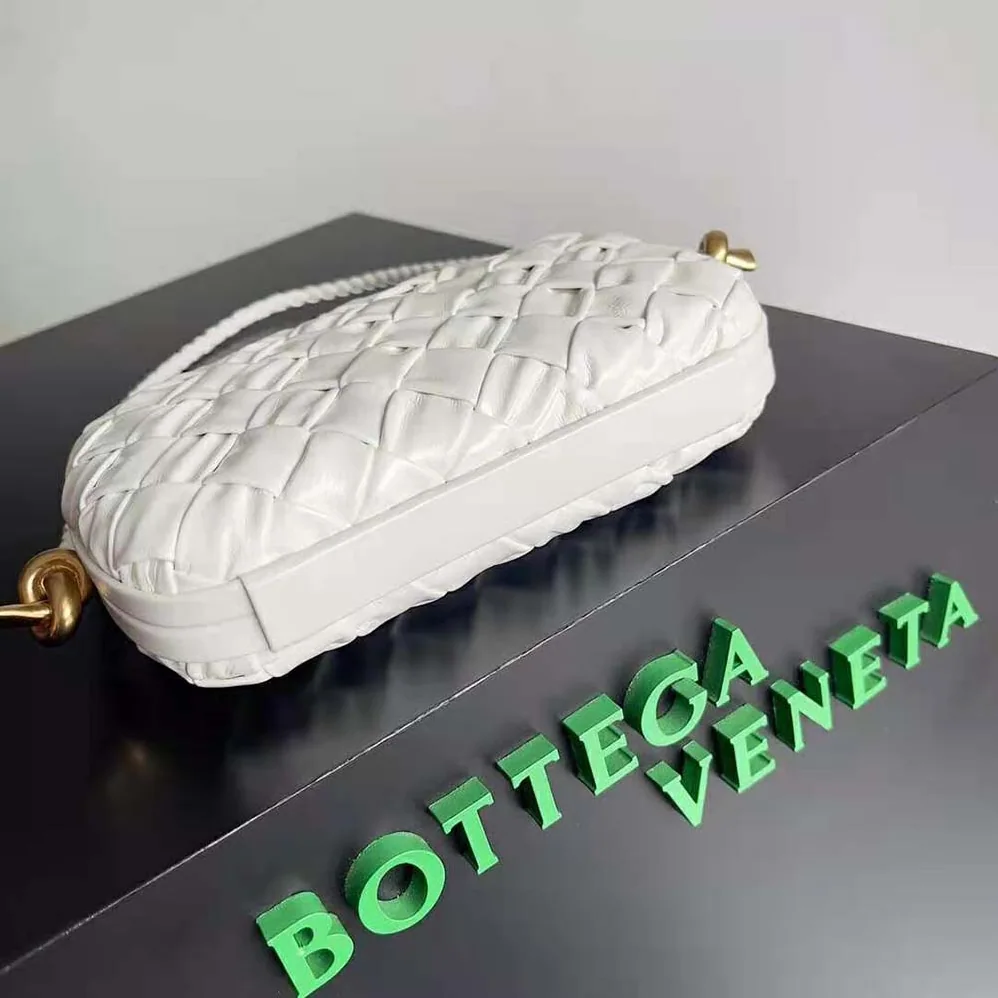 Bottega Veneta Knot On Strap Foulard Intreccio Leather Minaudiere with Strap for Women in White Bottega Veneta Knot On Strap Foulard Intreccio Leather Minaudiere with Strap for Women in White