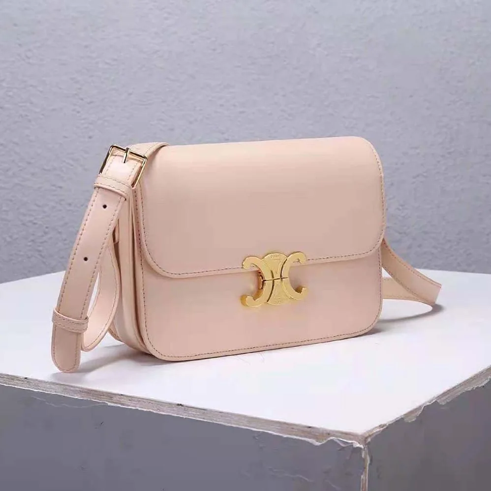 Celine Medium Triomphe Bag in Shiny Calfskin for Women in Sandy