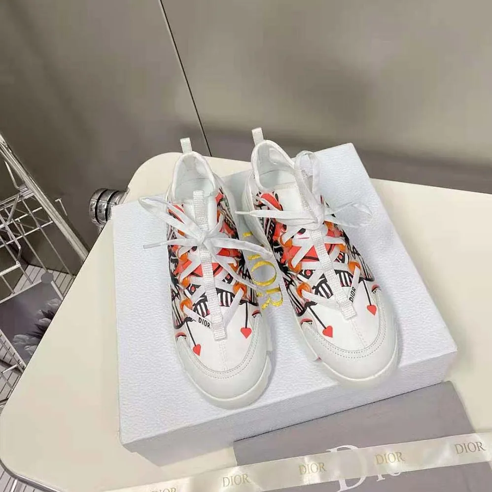 Dior D-Connect Sneaker White Technical Fabric with Red and Black Cupidon Print for Women Dior D-Connect Sneaker White Technical Fabric with Red and Black Cupidon Print for Women
