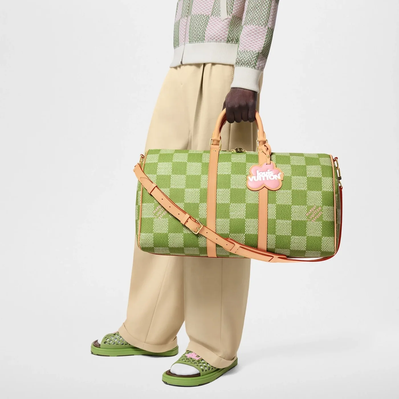 Louis Vuitton Keepall Bandouliere 50 Travel Bag in Green Gold Hardware