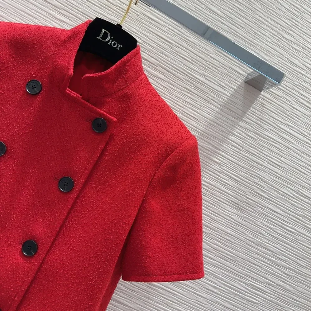 Dior Short-Sleeved Jacket Red Virgin Wool and Cotton Bouclé Blend for Women