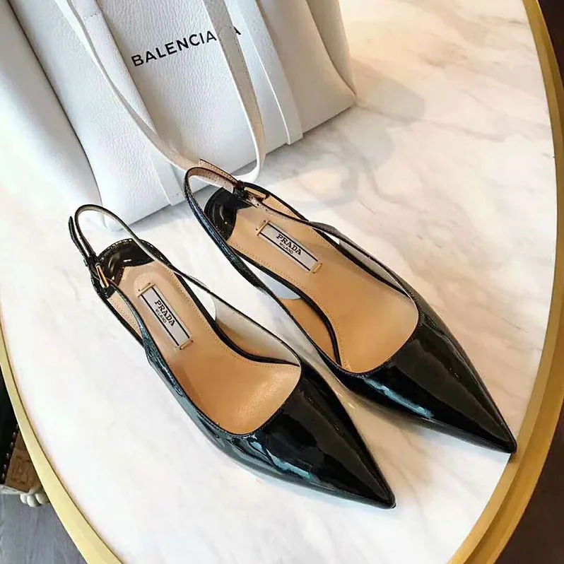 Prada Pointy Toe Slingback Pumps 45 mm Covered Heel for Women in Black Prada Pointy Toe Slingback Pumps 45 mm Covered Heel for Women in Black