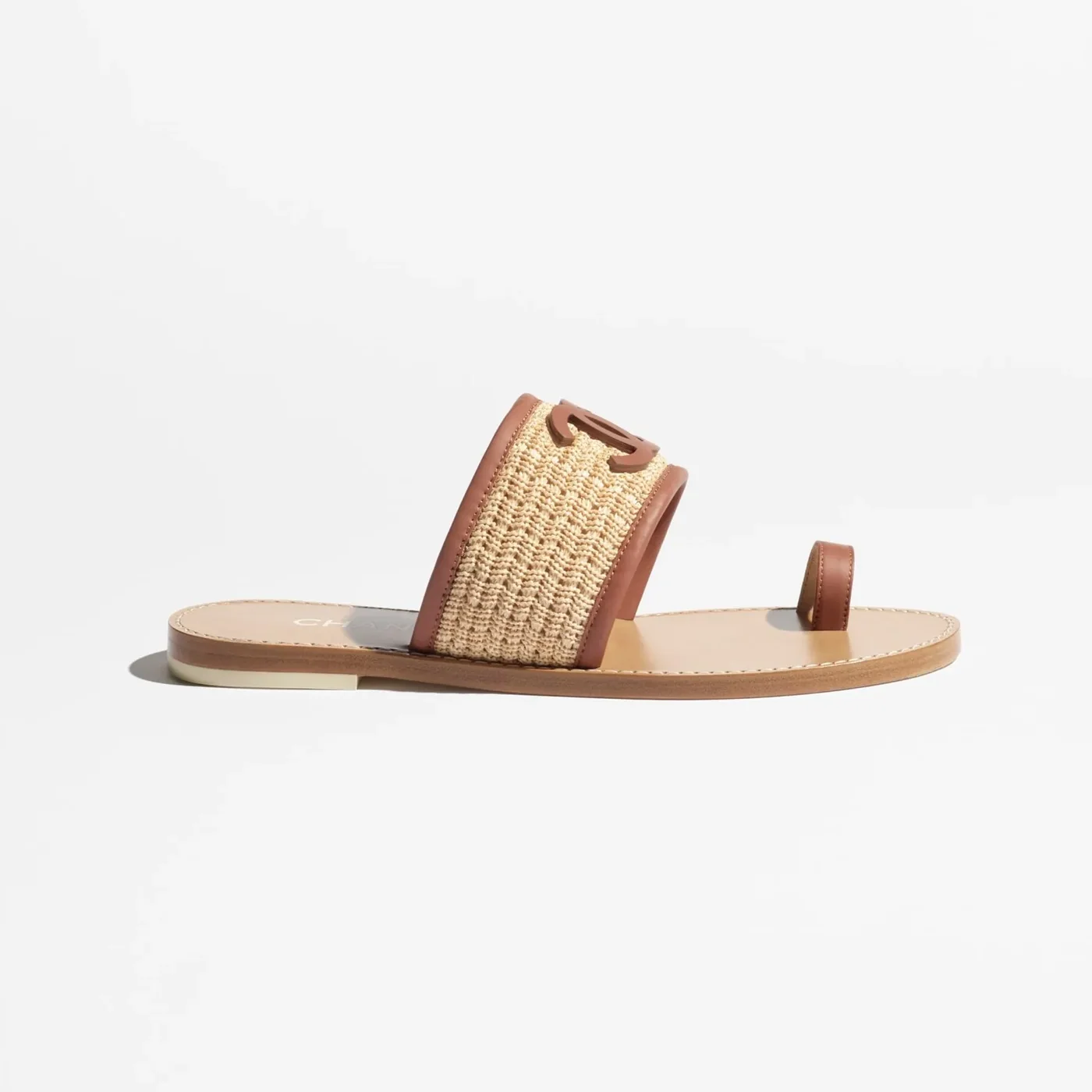 Chanel Mules Beige/ Brown Raffia --U7241
