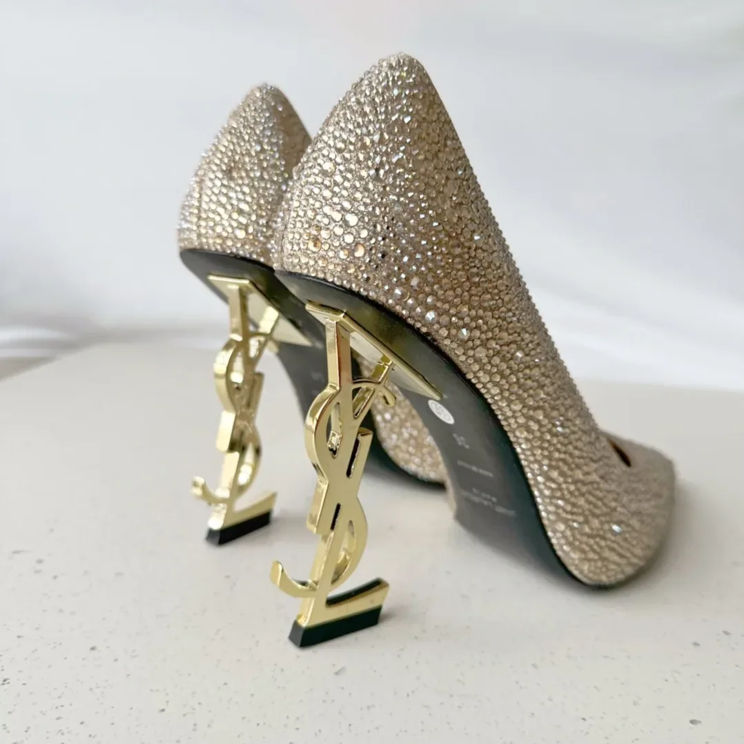 Saint Laurent Opyum Pumps In Rhinestones Gold