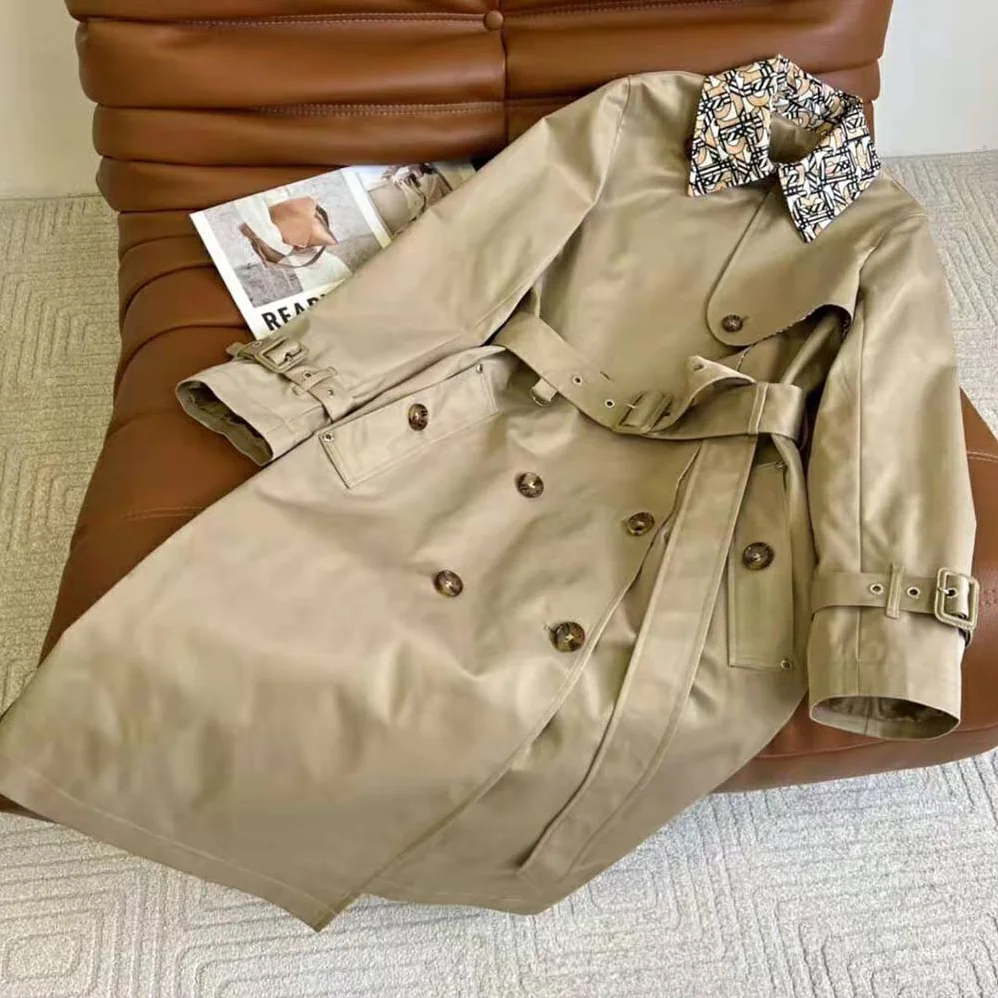 Burberry Monogram Print Detail Cotton Gabardine Trench Coat for Women