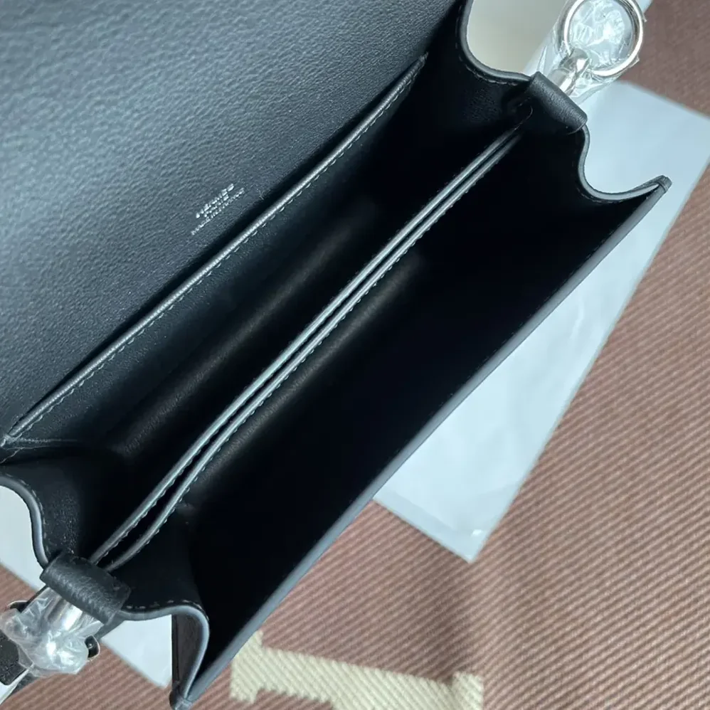Hermes Roulis Mini Bag in Evercolor Calfskin for Women in Black/Silver Hermes Roulis Mini Bag in Evercolor Calfskin for Women in Black/Silver