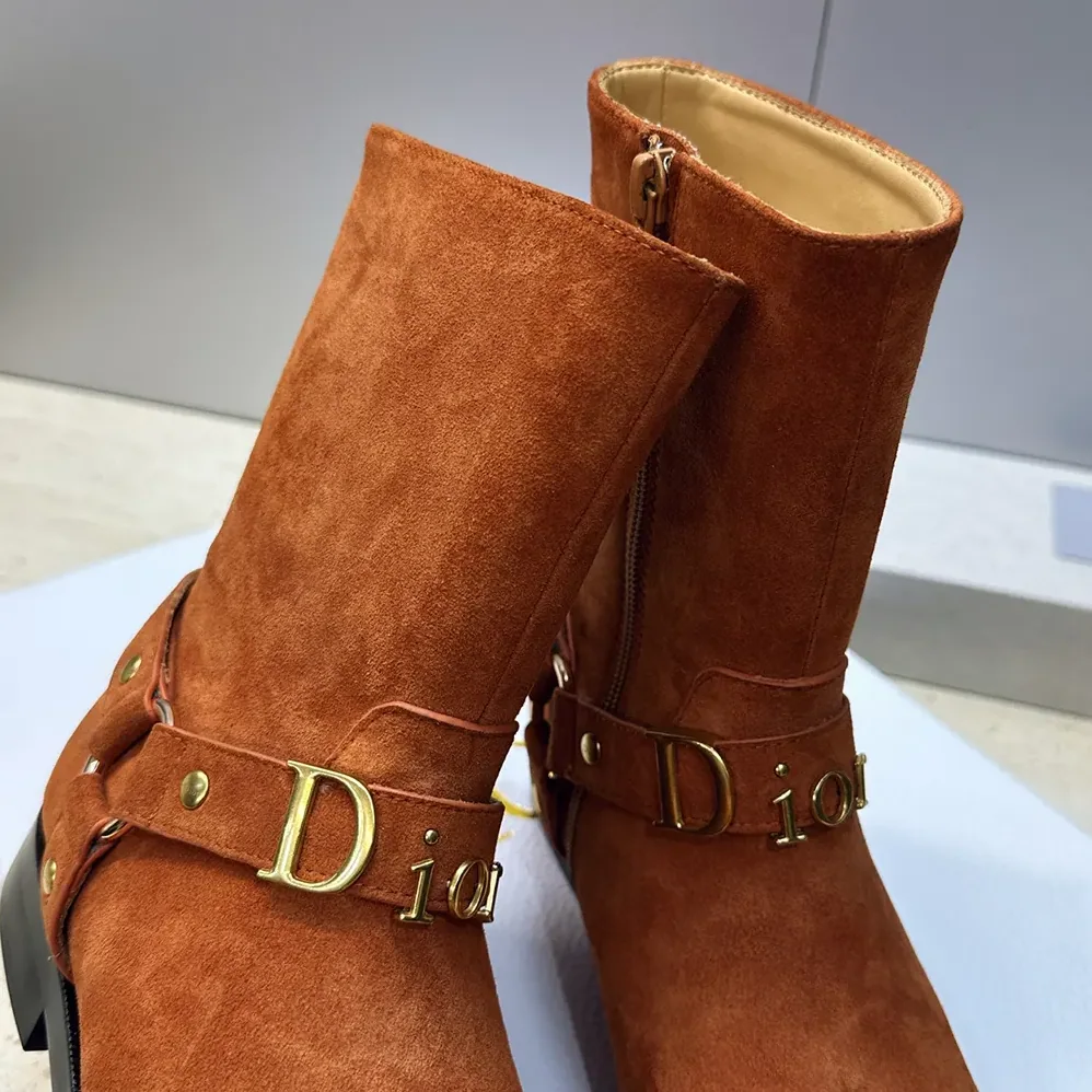 Dior Bolt Ankle Boot Cognac Brown Suede Calfskin for Women Dior Bolt Ankle Boot Cognac Brown Suede Calfskin for Women