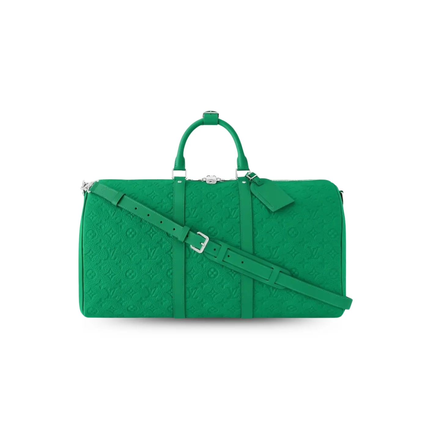 Louis Vuitton Keepall Bandouliere 50 Travel Bag in Green Silver Hardware Louis Vuitton Keepall Bandouliere 50 Travel Bag in Green Silver Hardware