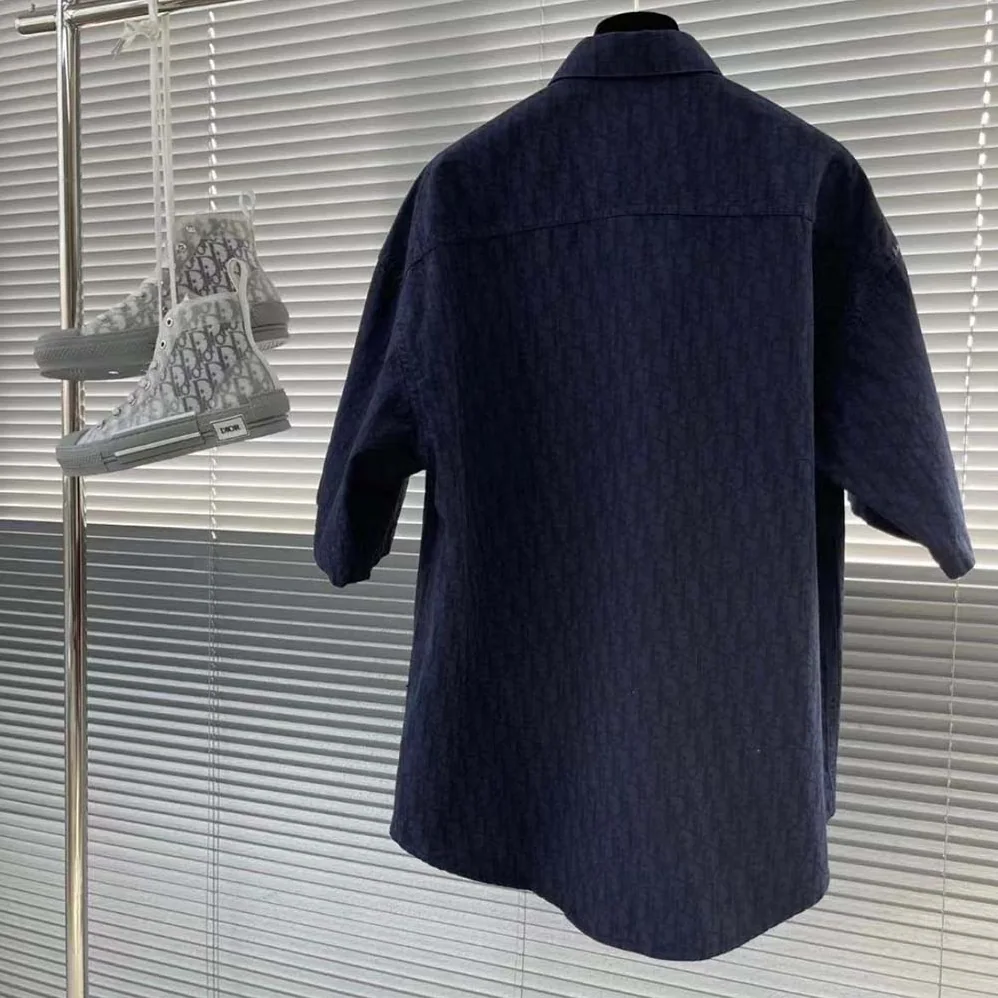 Dior Dior Charm Short-Sleeved Shirt Navy Cotton Poplin for Men Dior Dior Charm Short-Sleeved Shirt Navy Cotton Poplin for Men