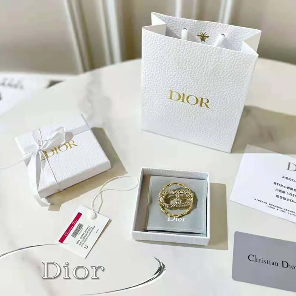 Dior Clair D Lune Brooch Gold-Finish Metal and White Crystals for Women