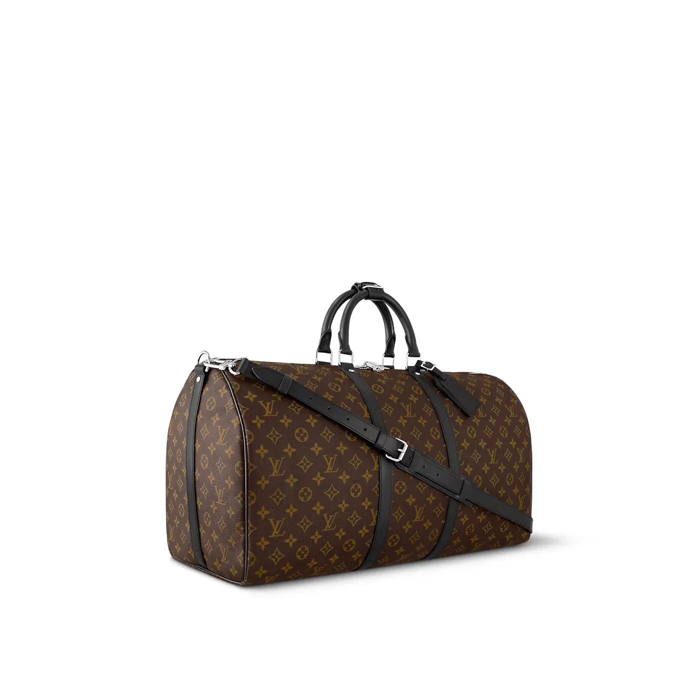 Louis Vuitton Keepall Bandouliere 55 Travel Bag in Brown Monogram Silver Hardware Louis Vuitton Keepall Bandouliere 55 Travel Bag in Brown Monogram Silver Hardware