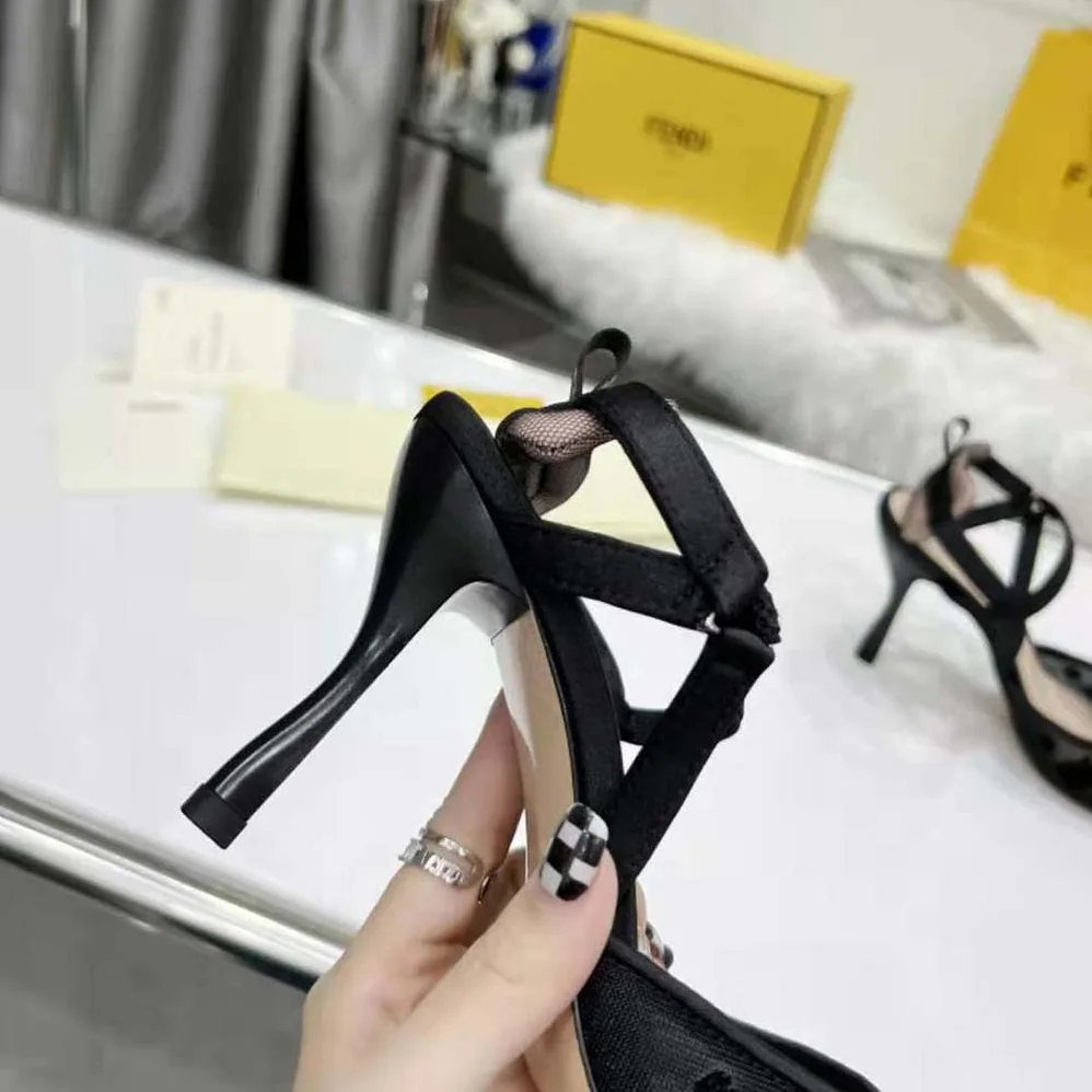 Fendi Colibri Lite High-Heeled Black Mesh and FF Karligraphy Slingbacks for Women Fendi Colibri Lite High-Heeled Black Mesh and FF Karligraphy Slingbacks for Women