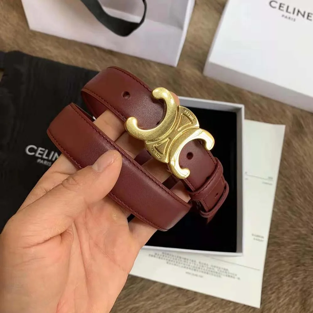 Celine Triomphe Belt in Smooth Calfskin for Women in Maroon