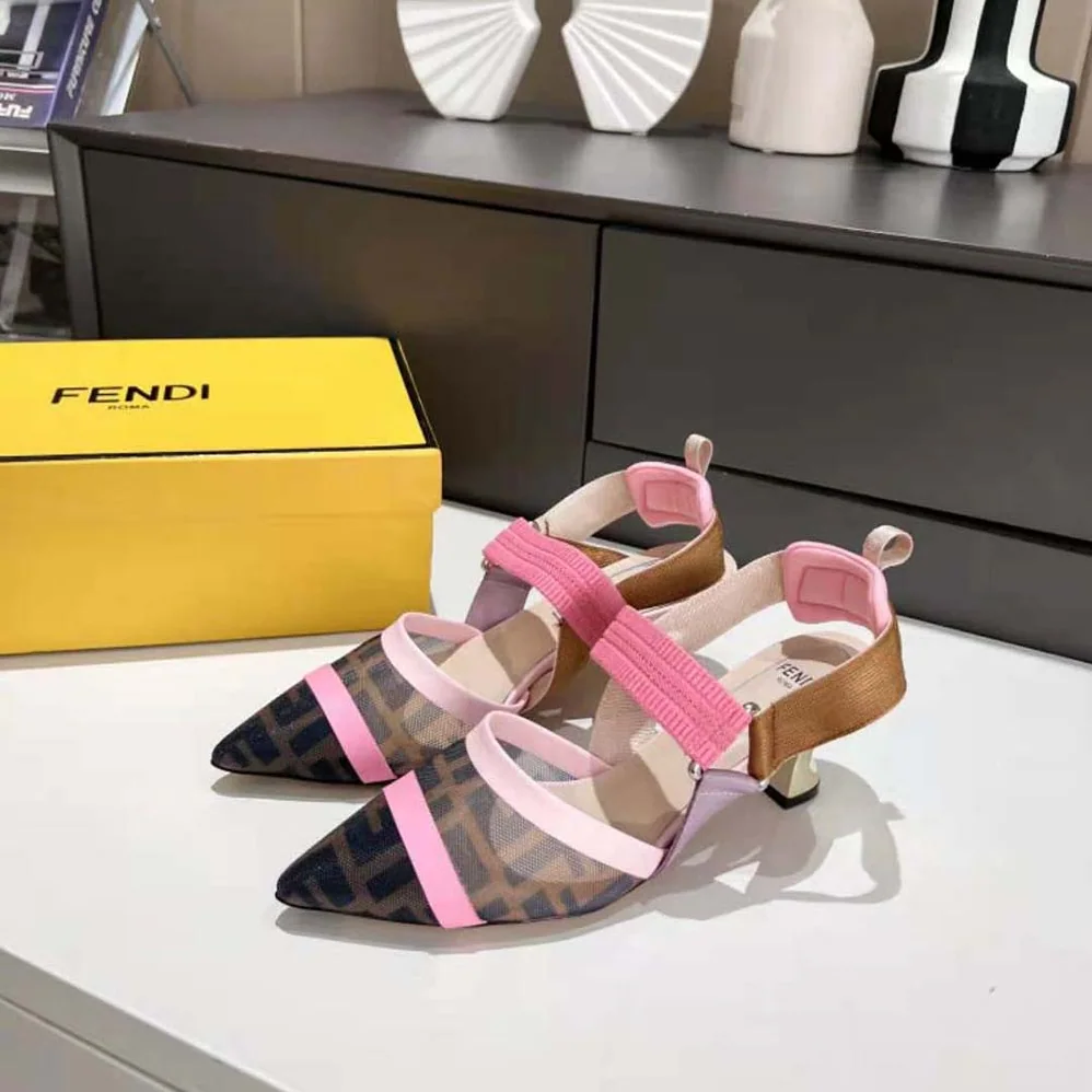 Fendi Colibrì Brown Mesh Medium for Women in Heeled Slingbacks
