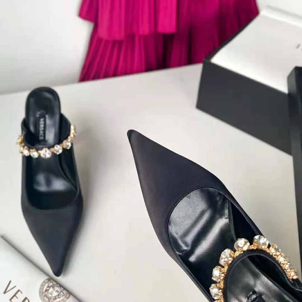 Versace Artifact Mules in 105mm Heel Height for Women in Black Versace Artifact Mules in 105mm Heel Height for Women in Black