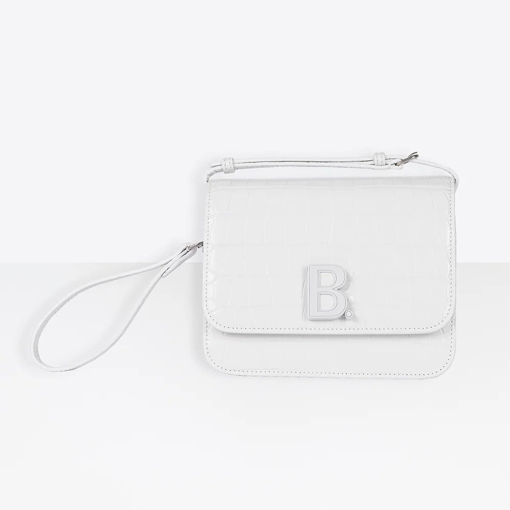 Balenciaga B. Small Bag in White Shiny Crocodile Embossed Calfskin for Women