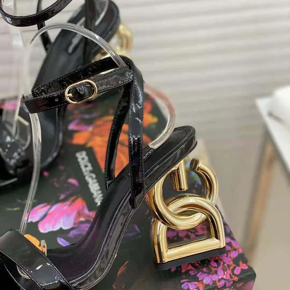 Dolce Gabbana D&G Patent Leather Sandals with 3.5 Heel for Women in Black Dolce Gabbana D&G Patent Leather Sandals with 3.5 Heel for Women in Black