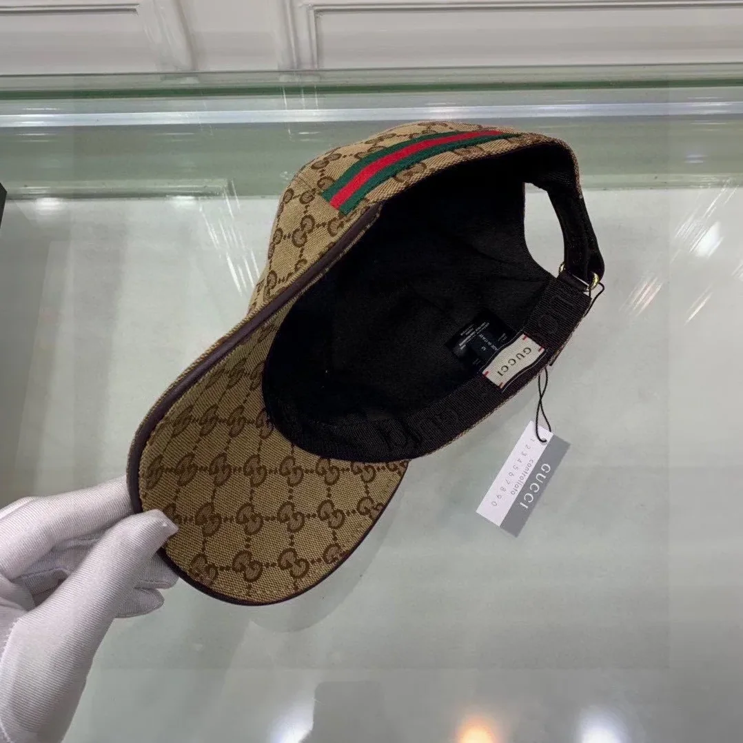 Gucci Original GG Canvas Baseball Hat With Web Beige in Ebony GG