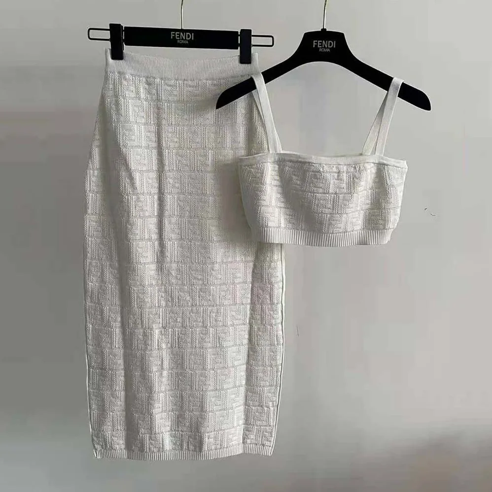 Fendi White Viscose Suit with Thin Shoulder Straps and High for Women in Waisted Pencil Skirt Fendi White Viscose Suit with Thin Shoulder Straps and High for Women in Waisted Pencil Skirt