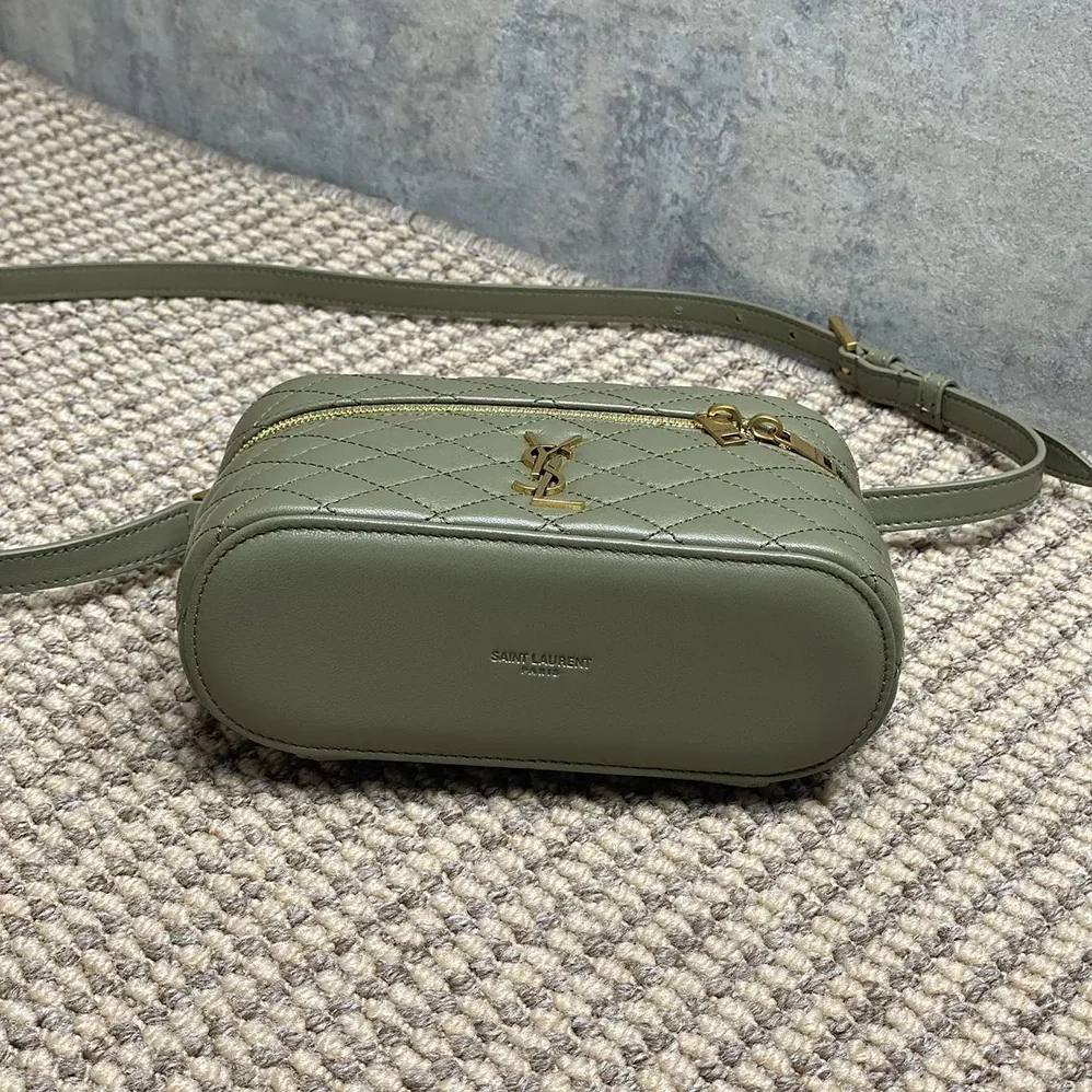 Saint Laurent YSL Gaby Vanity Bag In Lambskin for Women in Green Saint Laurent YSL Gaby Vanity Bag In Lambskin for Women in Green