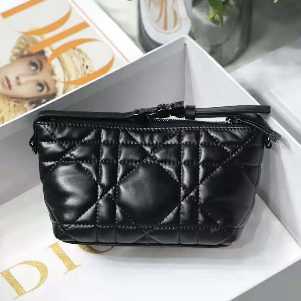 Dior Small Diortravel Nomad Pouch Black Macrocannage Calfskin for Women