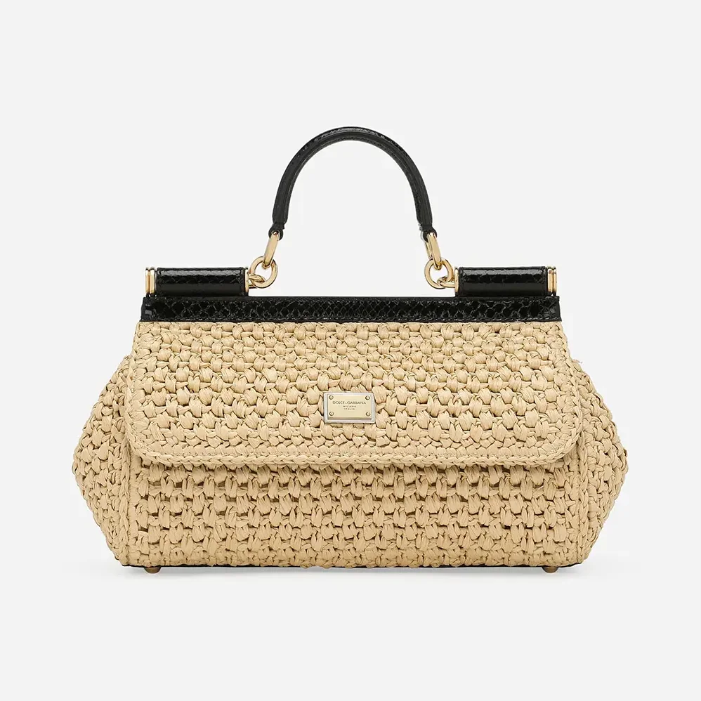 Dolce Gabbana D&G Elongated Medium Sicily Handbag in Crochet Raffia for Women