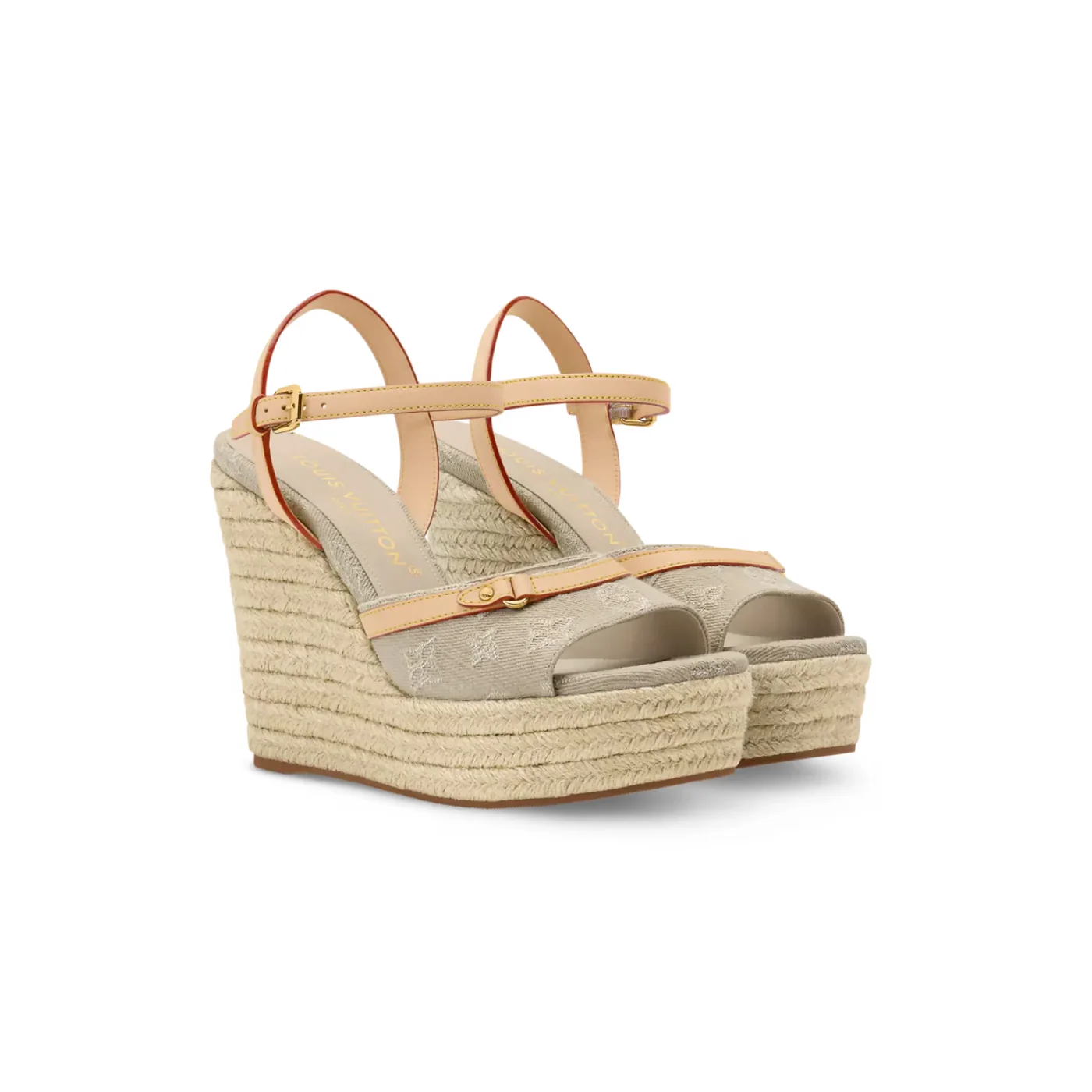 Louis Vuitton Helios Wedge Sandals Greige Denim 1AJKYG Louis Vuitton Helios Wedge Sandals Greige Denim 1AJKYG