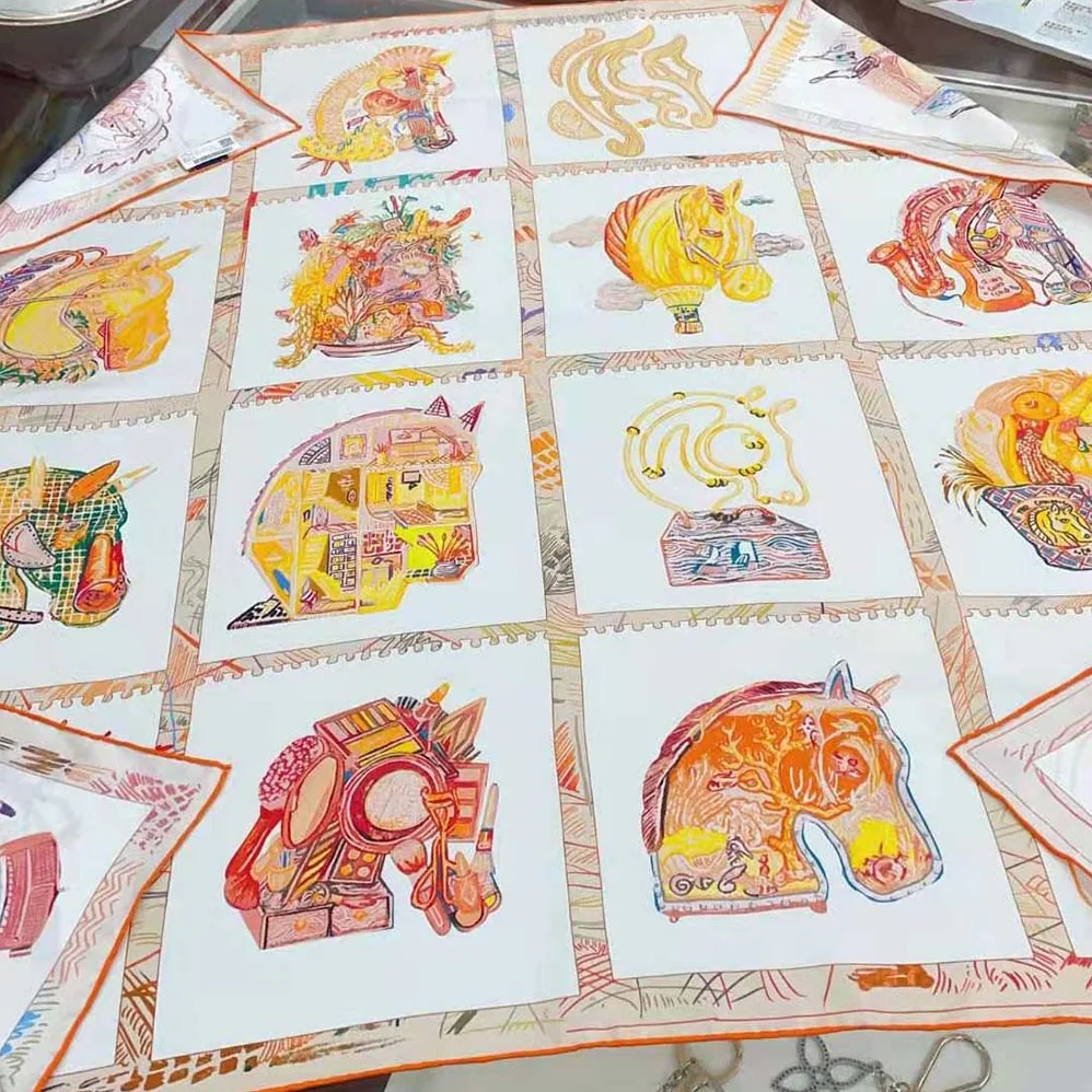 Hermes Chevaloscope Scarf 90 in Silk Twill with Hand-Rolled Edges for Women in Orange Hermes Chevaloscope Scarf 90 in Silk Twill with Hand-Rolled Edges for Women in Orange