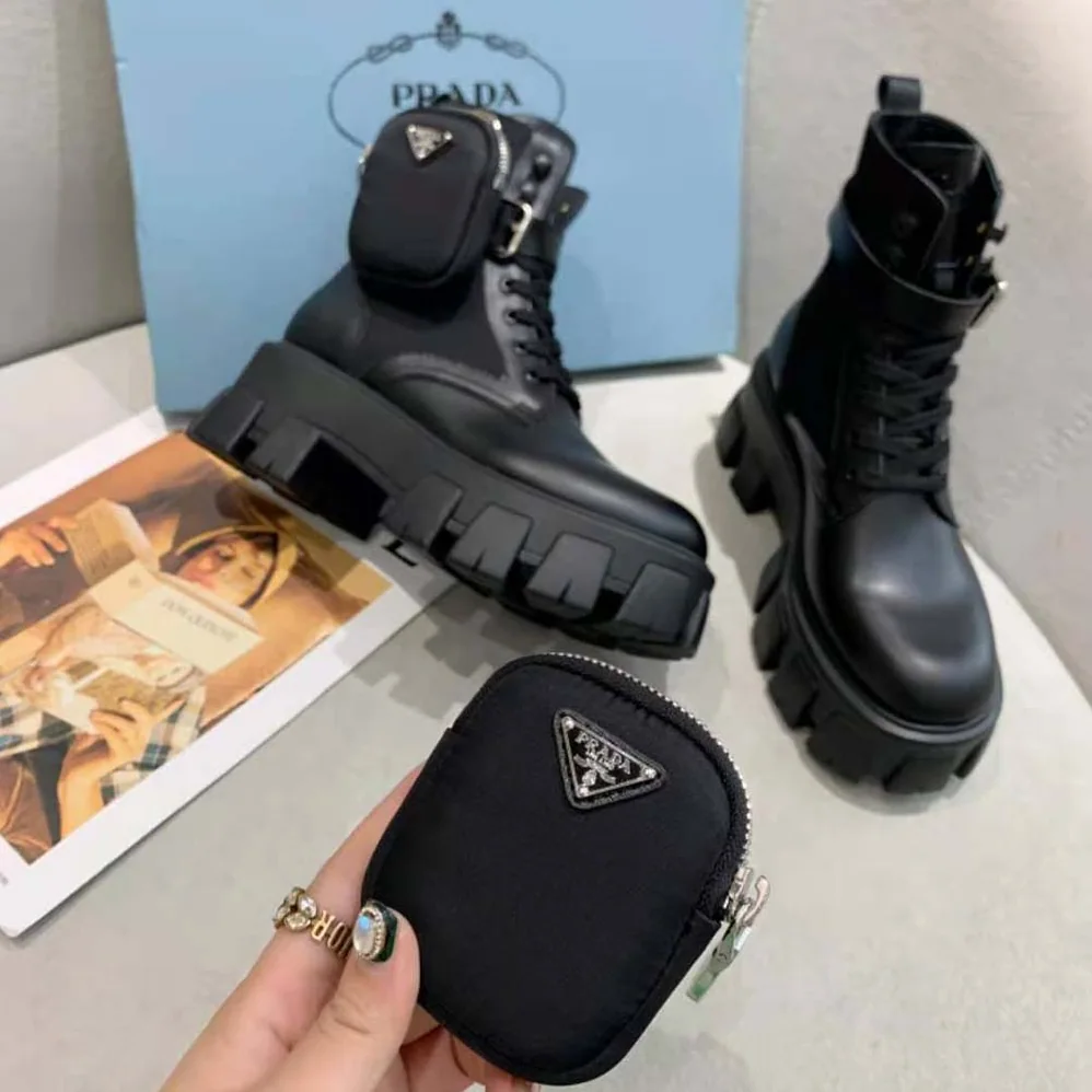 Prada Brushed Rois Leather and Nylon Monolith Boots for Women Prada Brushed Rois Leather and Nylon Monolith Boots for Women