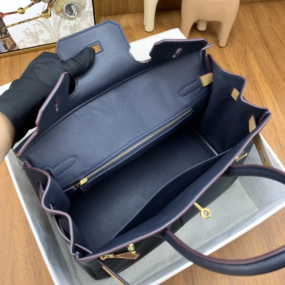 Hermes Birkin Colormatic Top Handle Bag / Navy Blue Gold Toned Hardware
