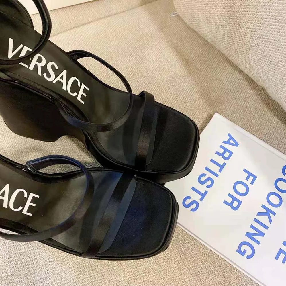 Versace Triplatform Sandals in 16cm Heel Height for Women in Black