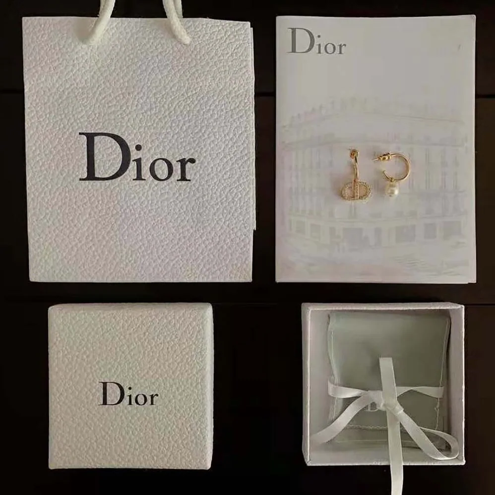Dior Petit CD Earrings White Crystals with a White Resin Pearl for Women Dior Petit CD Earrings White Crystals with a White Resin Pearl for Women