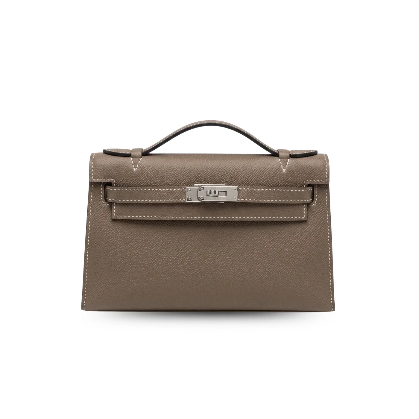 Hermes Kelly Pochette Top Handle Bag in Etoupe Epsom Palladium Hardware Hermes Kelly Pochette Top Handle Bag in Etoupe Epsom Palladium Hardware
