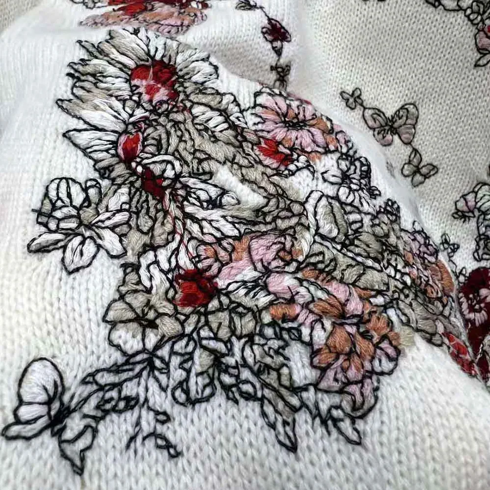 Dior Sweater White Cashmere with Multicolor Butterfly Motif for Women