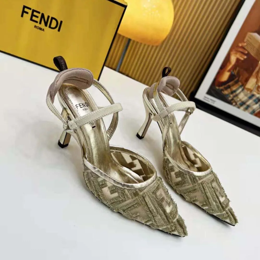 Fendi Colibrì Lite Gold Mesh High for Women in Heeled Slingbacks