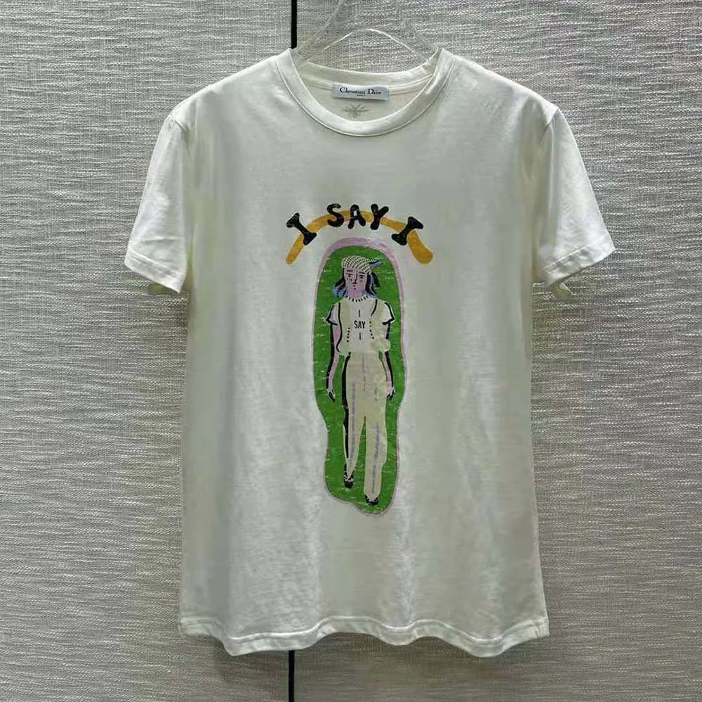 Dior ‘I Say I' T-shirt Ecru Cotton Jersey and Linen for Women