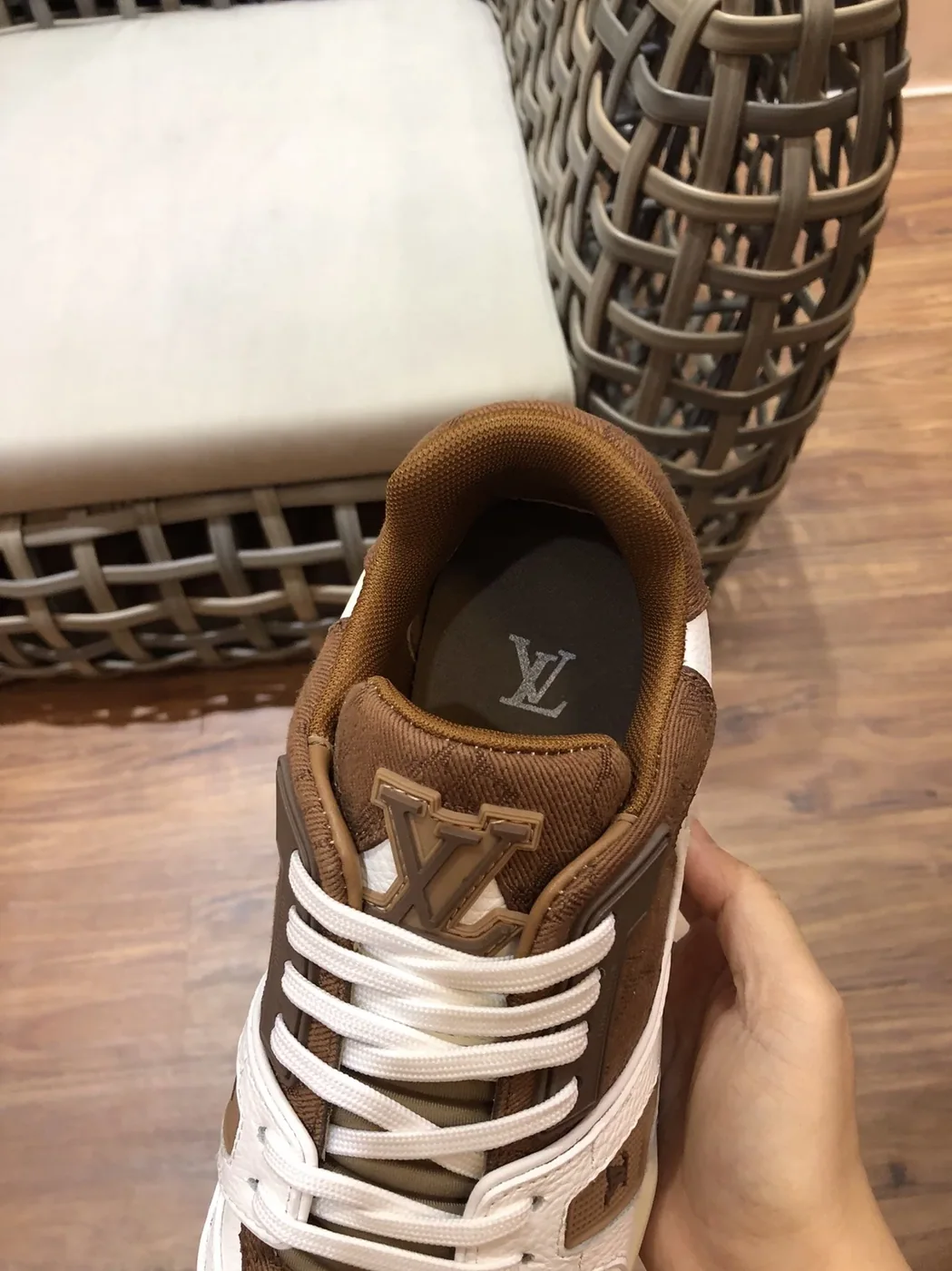 Louis Vuitton Trainer Sneaker Rubber Monogram White in Brown Virgil Abloh Louis Vuitton Trainer Sneaker Rubber Monogram White in Brown Virgil Abloh