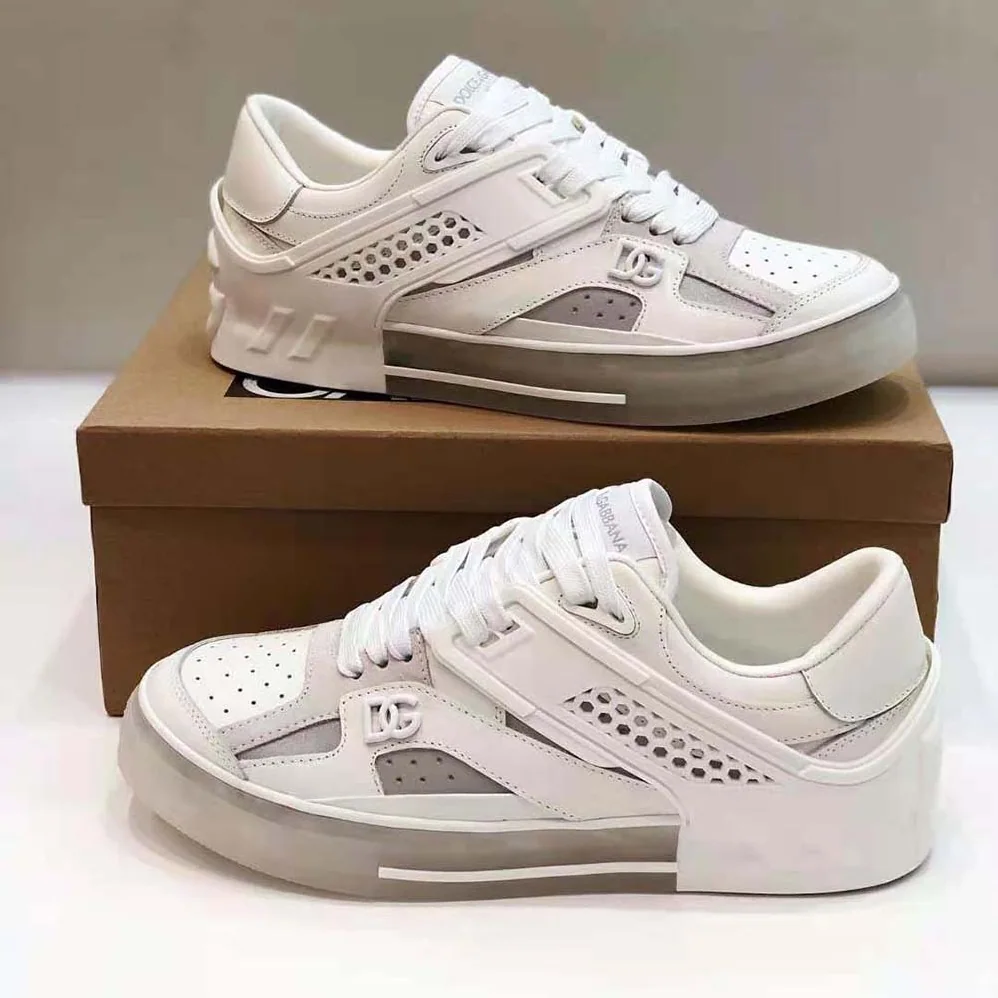 Dolce Gabbana D&G Mixed-Material Custom 2.Zero Sneakers for Men in White Dolce Gabbana D&G Mixed-Material Custom 2.Zero Sneakers for Men in White