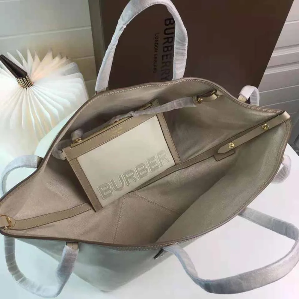 Burberry Mini Horseferry Linen Cotton Canvas Beach Tote for Women in Beige