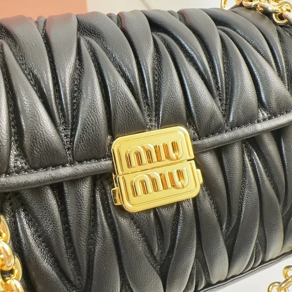 Miu Miu Matelassé Nappa Leather Shoulder Bag for Women in Black Miu Miu Matelassé Nappa Leather Shoulder Bag for Women in Black