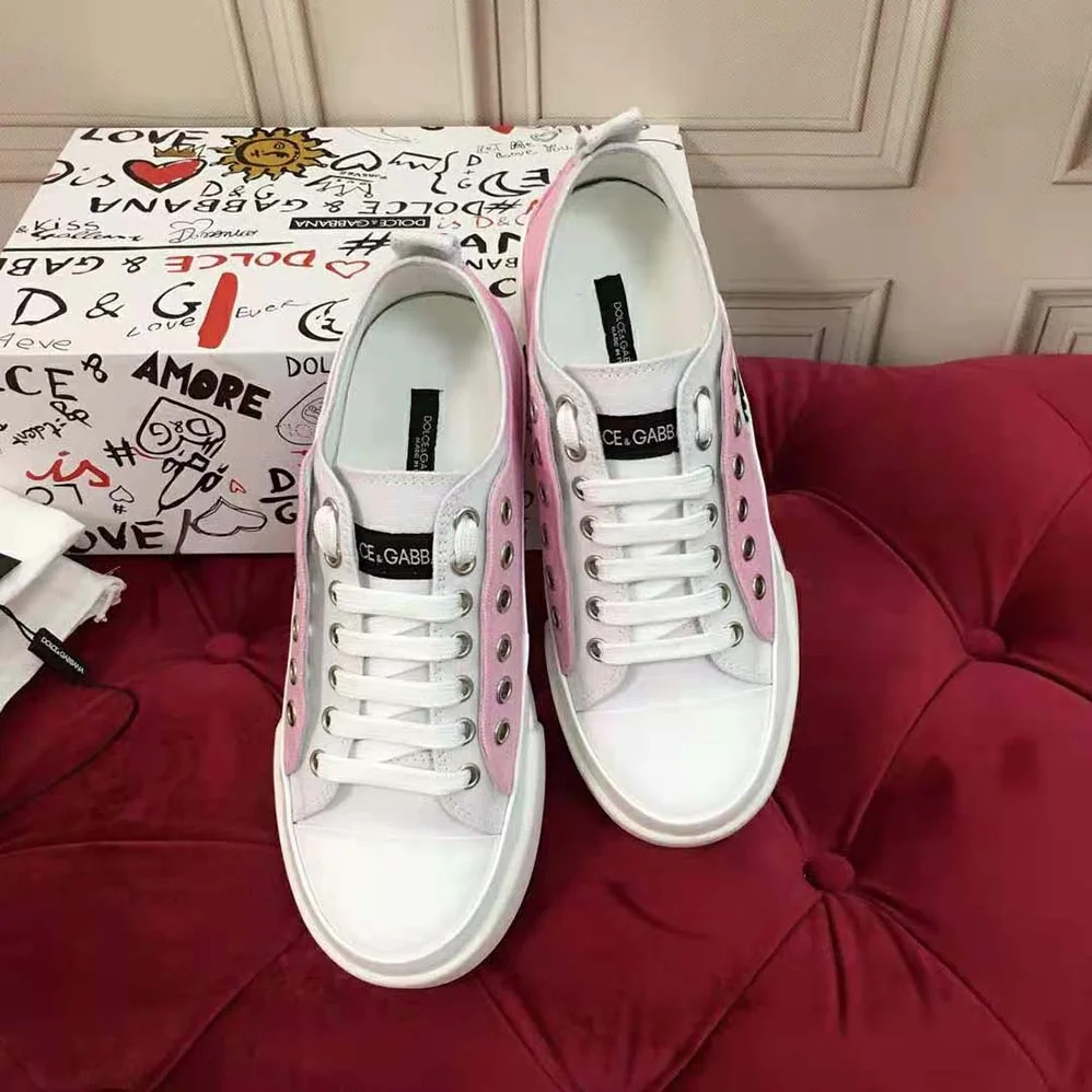 Dolce Gabbana D&G Two-tone Canvas Portofino Light Sneakers with DG Logo for Women Dolce Gabbana D&G Two-tone Canvas Portofino Light Sneakers with DG Logo for Women