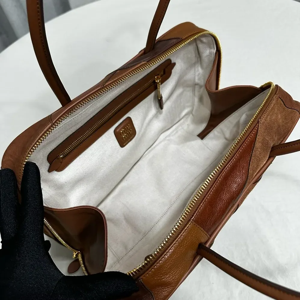 Miu Miu Leather Patchwork Beau Bag for Women in Brown Miu Miu Leather Patchwork Beau Bag for Women in Brown