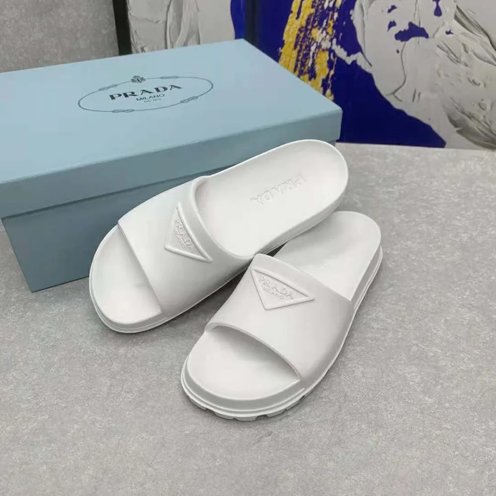 Prada Rubber Slides In 20 mm Heel Height for Women in White Prada Rubber Slides In 20 mm Heel Height for Women in White