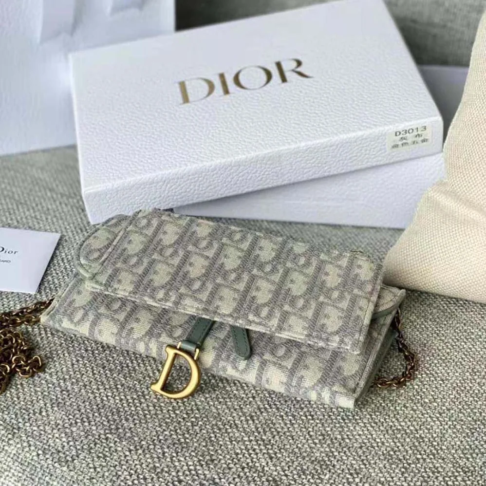Dior Long Saddle Wallet with Chain Gray Dior Oblique Jacquard for Women