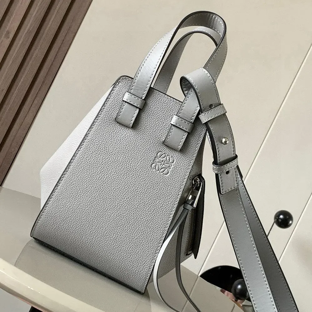Loewe Compact Hammock Bag in Soft Grained Calfskin for Unisex in Silver