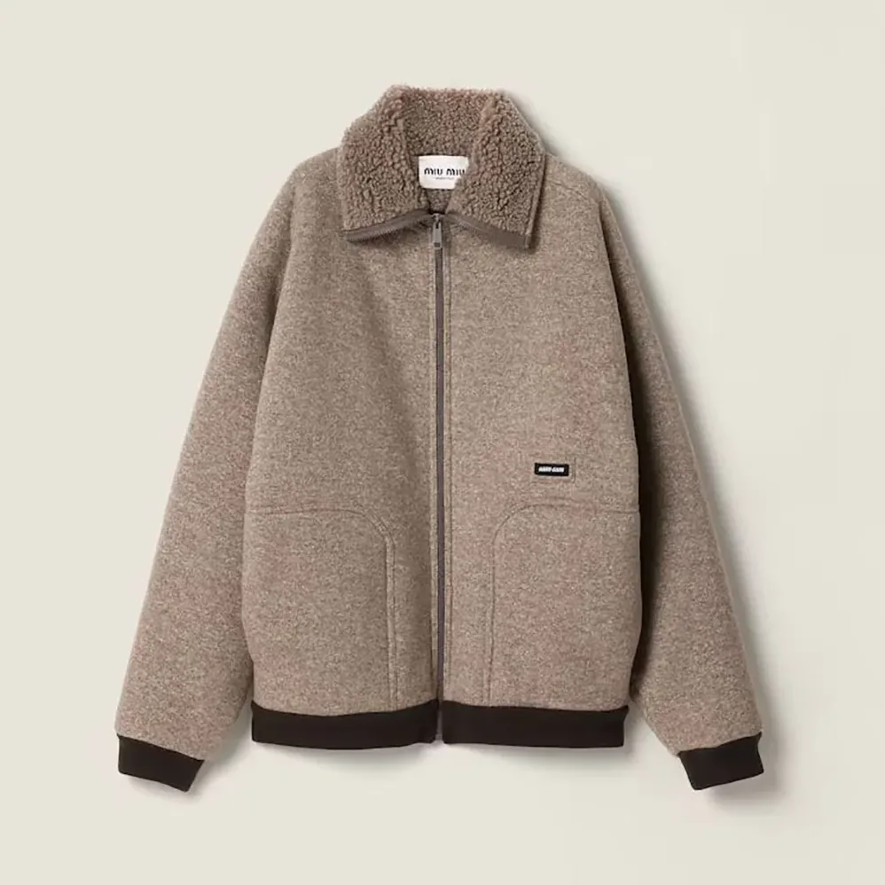 Miu Miu Cotton Fleece Zipper Blouson Jacket for Women Miu Miu Cotton Fleece Zipper Blouson Jacket for Women