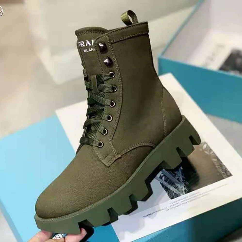Prada Denim Laced Booties for Women in Green