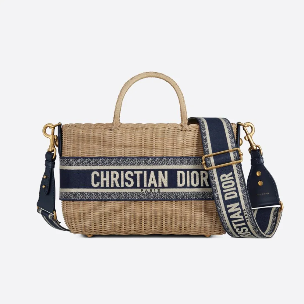 Dior Dior Wicker Basket Bag Blue Dior Oblique Jacquard and Natural Wicker for Women Dior Dior Wicker Basket Bag Blue Dior Oblique Jacquard and Natural Wicker for Women