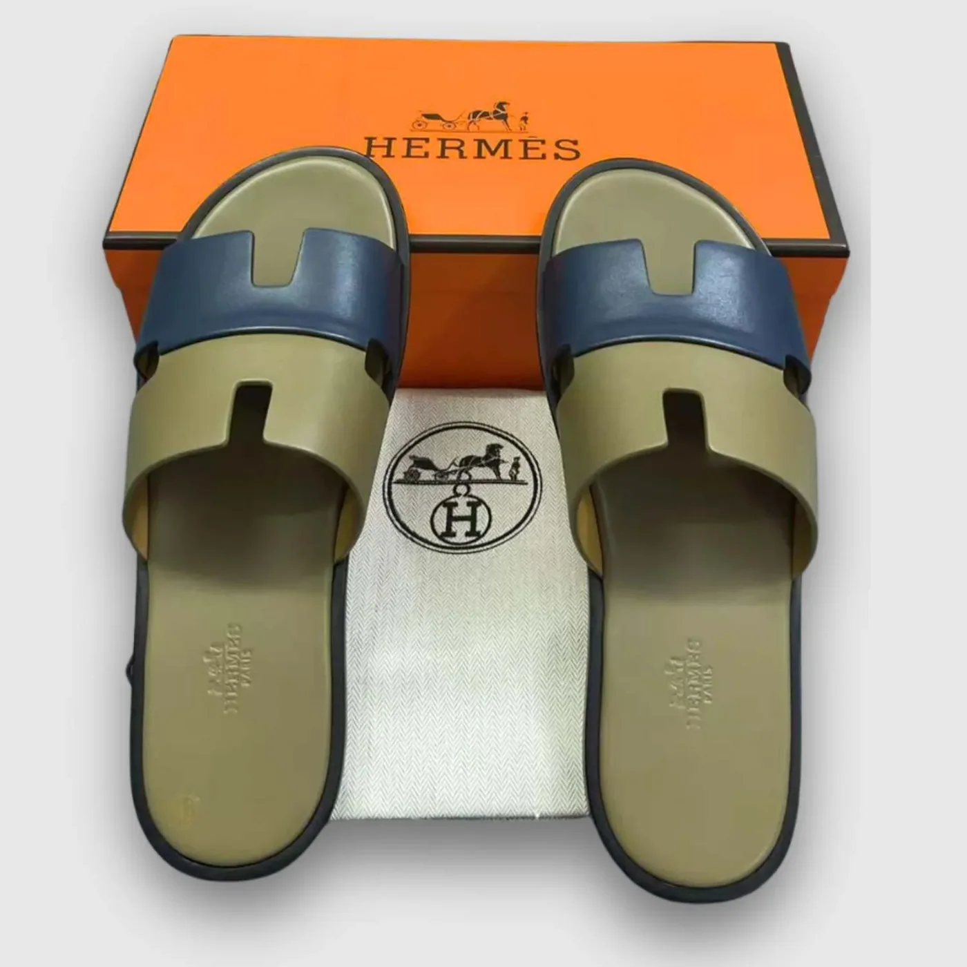 Hermes Izmir Sandals Green in Indigo Hermes Izmir Sandals Green in Indigo