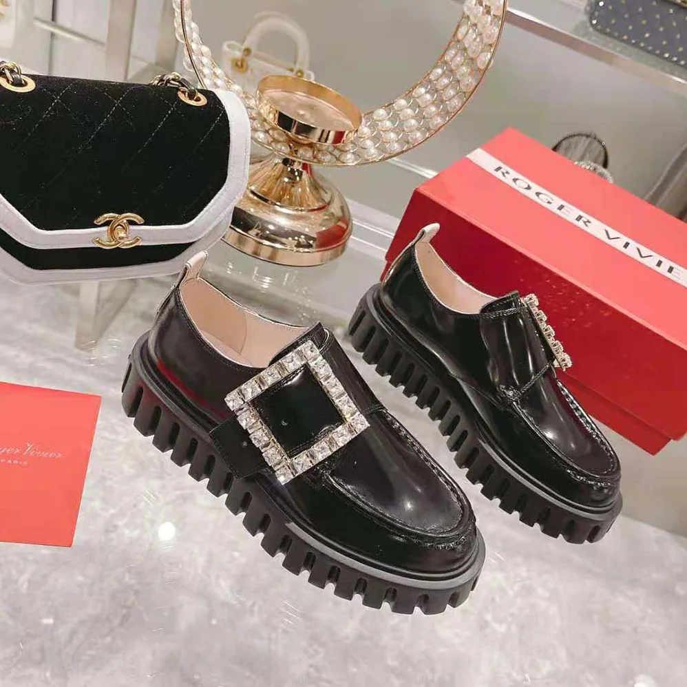 Roger Vivier Viv Go-Thick Strass Buckle Loafers in Patent Leather for Women Roger Vivier Viv Go-Thick Strass Buckle Loafers in Patent Leather for Women